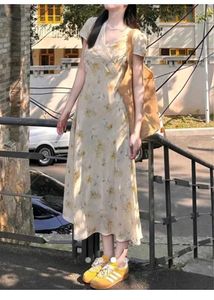 Lace-trimmed Floral A-Line midi Dress