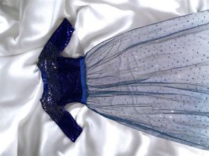 Royal blue gradient colorblocked floor length Gow