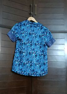 Women Blue Floral Printed Lace Shirt