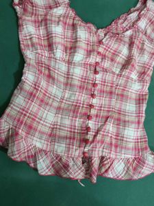 Pink Plaid Ruffle Top