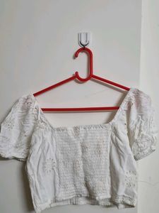 White Eyelet Puff Sleeve Crop Top