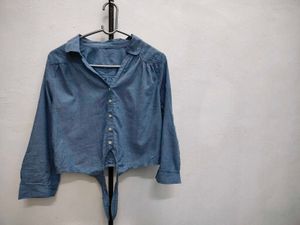 Denim Blue Button-Down Crop Shirt