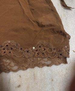 Brown Lace Embellished Top