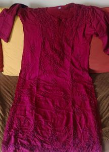 Dark Wine Heavy Work Lucknowi Kurti