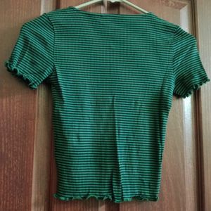 GINGER Crop Top Green Striped 80s
