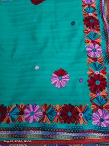 Sea Green Saree With Thread Work