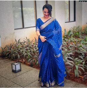 Blue Polka Dot Saree with Blouse