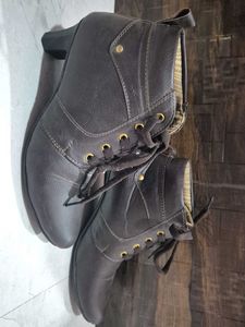 Brown Lace-Up Heel Ankle Boots