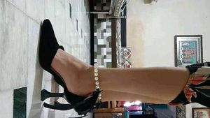 Black Heels with Pearl Detail