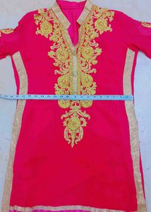 Pink &amp; Gold Embroidered Kurta Set