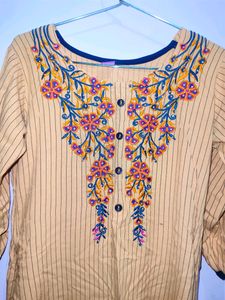 Embroidered Yellow Kurti