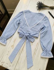Trendy Brand New Blue Crop Top with Stylish Back T