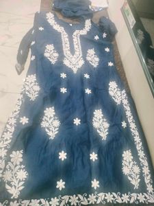 Blue Embroidered Kurti Set