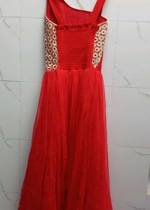 Red Embroidered Girls Dress flared gown