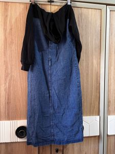 Korean Denim Maxi Dress W Hoodie