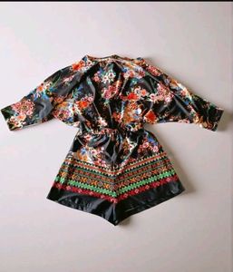 Combo (2) Black Floral Jumpsuit And Tshirt