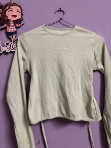 Light Green Tie Backless Long Sleeve Top
