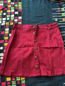 Button-Front Denim Skirt