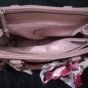 Chic Pink Handbag with Floral Scarf