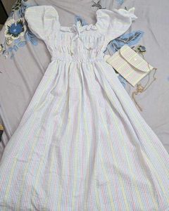 Pastel Striped Sundress with Matching Bag