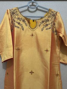Golden Embroidered Kurti With Beautiful Dupatta