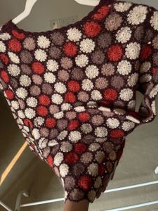 RUST ORANGE FLORAL CROCHET CARDIGAN