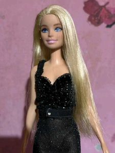 Elegant very long hair Barbie in Black Gown