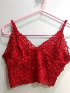 Red Lacy Embroidered Bralette Set (Free Size)