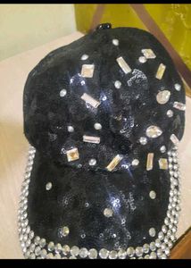 Rhinestone Embellished Black Baseball Cap