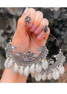 Boho Chic Silver Jhumka Earring Set