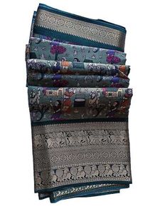 Elegant Sea Green Kota Silk Printed Saree with Ric