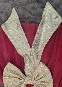 Bow Embellished Party Dress Comes  With HEADBAND