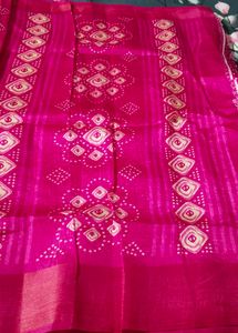 rani pink Bandhani Saree with blouse piece