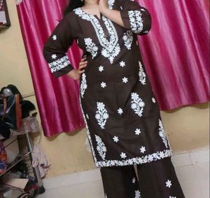 Brown Embroidered Kurta Set