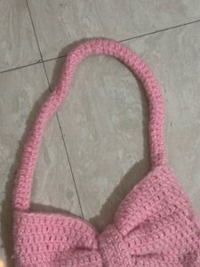 Pink Bow Crochet Bag