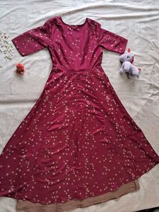 Maroon Floral Print Anarkali Kurta