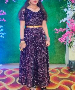 VELVET SILK WITH FULL SEQUENCE EMBROICERY GOWN