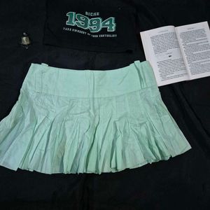 Pleated Cotton Mini Skirt