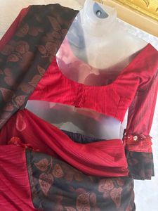Elegant Red &amp; Black Saree