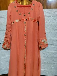 Coral mirror-detail dress