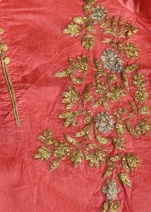 Women Peach Hand Embroidery Chanderi Silk Kurta