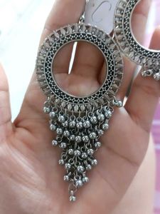 Boho Silver Tassel Hoop Earrings
