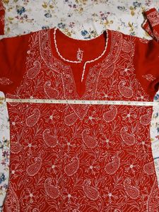 Chikankari Kurti Red