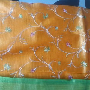 Orange Saree with Blouse.