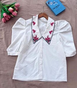 Korean Embroidered Collar White Top❤️