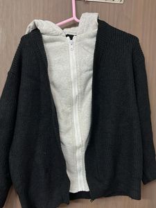 New Cozy Black Knit Cardigan with hoodie for L &amp;xl