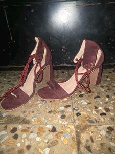 Burgundy Suede Ankle-Tie Heels