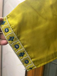 Mustard Embroidered Kurti with Dupatta