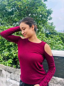 Burgundy Cold Shoulder Long Sleeve