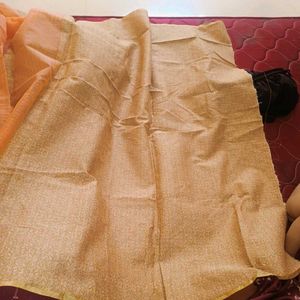 New Orange Golden Saree With Blouse Piece